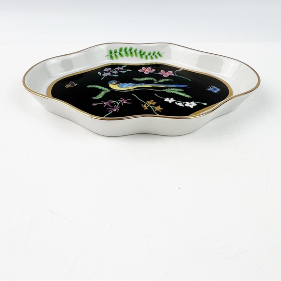 Lynn Chase 80's Safari Jaguar Jungle Exotic Bird Leaf Trinket Dish Black Gold - Picture 2 of 11